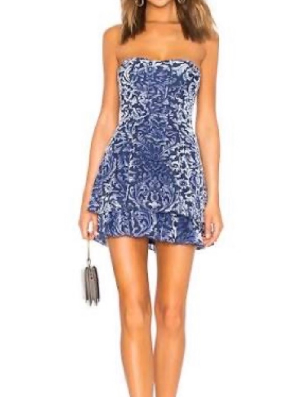 MAJORELLE Strapless Blue Patterned Mini Dress